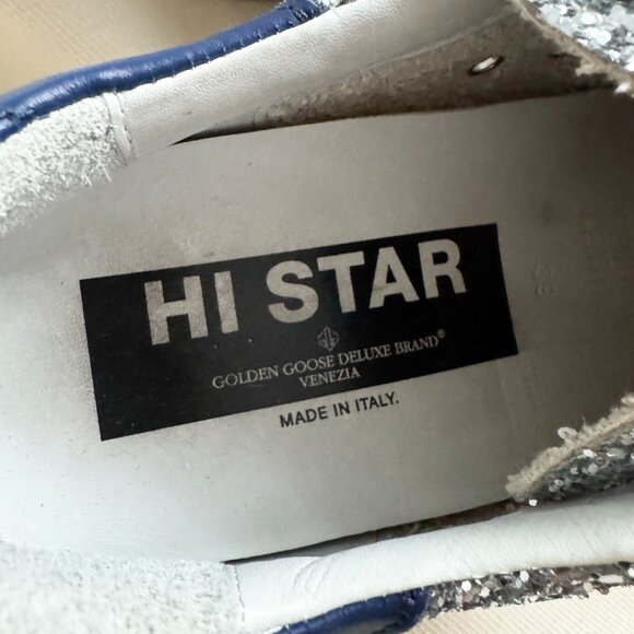 Golden Goose "Hi-Star" Sneaker in Silver Glitter, size 39 - Picture 5 of 8